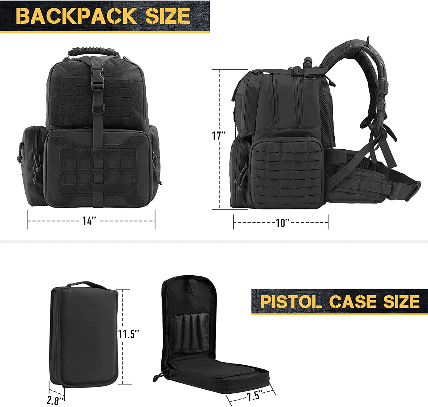Tactical Range Backpack Bag, VOTAGOO  Activity Bag , 3 Pistol Carrying Case