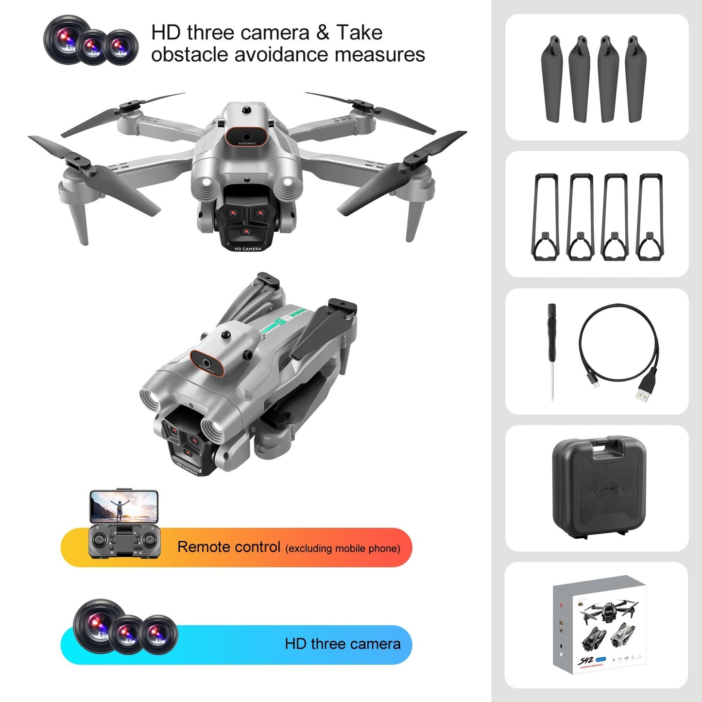 S92 Remote-controlled Unmanned Vehicle Double Three Camera Optical Flow Positioning Quadcopter